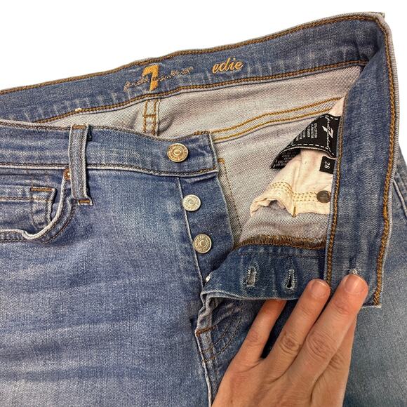 7 For All Mankind Edie High Waist Straight Leg Raw Hem Jeans Women 28 Light Wash - Picture 3 of 9